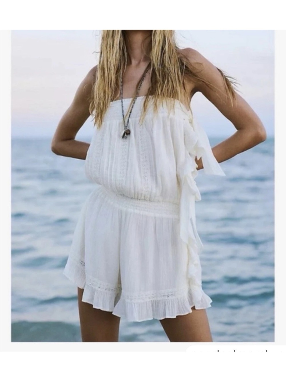 Free People Free-Est Feelin' Fancy Romper Dress White Convertible Tube L NWT